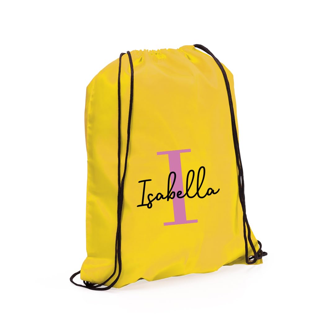 eBuyGB Personalised Drawstring Bag with Initial & Name, Monogrammed Kids Backpack, Gym Rucksack, School Sport Bag, Children's PE Kit (Yellow) — image 1