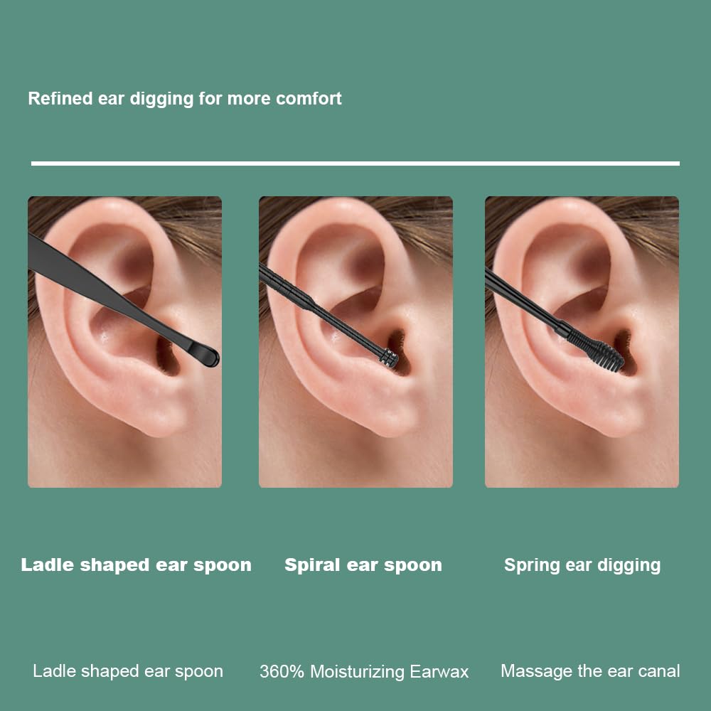 Nettoyeur D'oreille, 6 Pcs Kit Ear Wax Cleaner, Nettoyage D'oreille en Acier Inoxydable, Cuillère à Oreille en Acier Inoxydable, Nettoyeur D'oreilles Portable