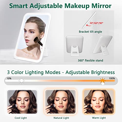 Peeh Makeup Bag With Lighted Mirror, Travel Make Up Train Case With Adjustable Brightness Vanity Mirror And Detachable 10X Magnifying Mirror, Adjustable Dividers Cosmetics Organizer For Women (Green) #TOP2