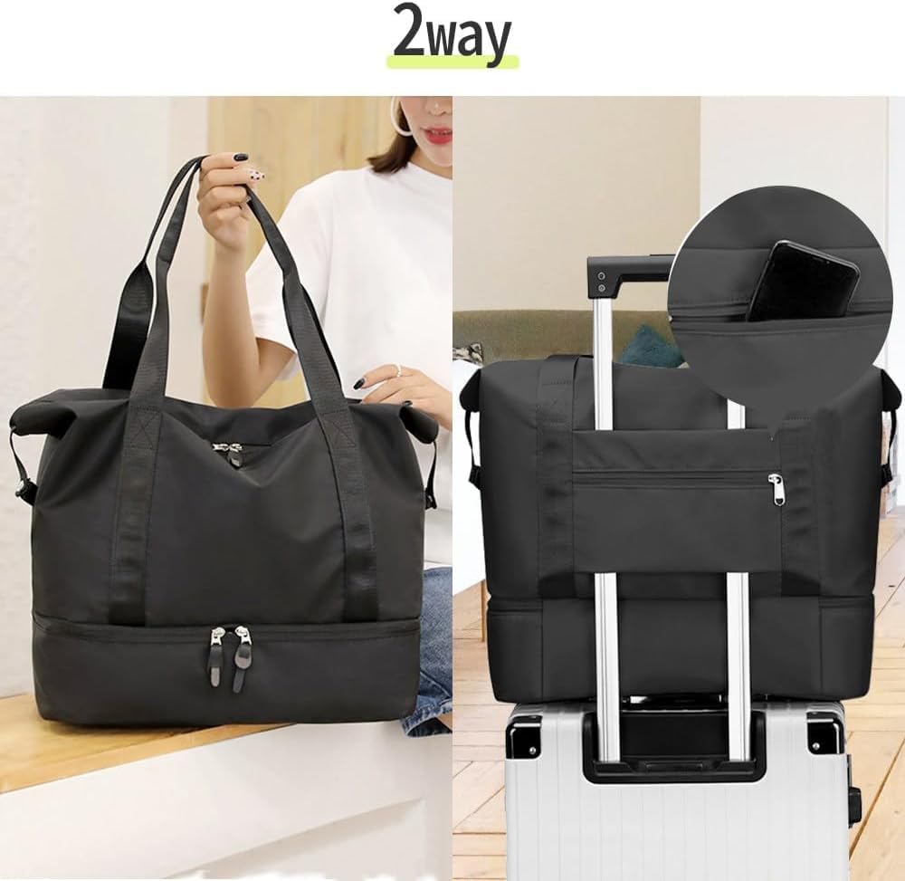 Japard Gym Bag Small for Men & Women, Travel Tote Bag with Shoes Compartment, Wet Pocket, Weekender Overnight Duffel Bag, Carry On Bag, Travel, Gym (Black) - Image 7