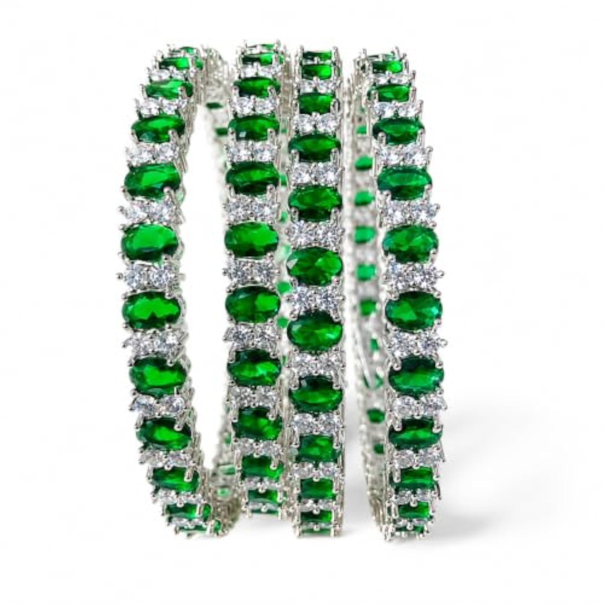 4pc Charming American Diamond Green Oval Stone Bangles Set