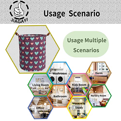 Foldable Laundry Hamper - Jiagayi Large Round Waterproof Organizer With Handles,Home Storage,Room Toys Books Bin,Bedroom Clothes Nursery Basket.（Purple Love Heart） #TOP2