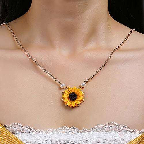 Edary Lovely Flower Pendant Necklace With Pearl Jewelry Sunflower Necklace for Women and Girls (Gold)