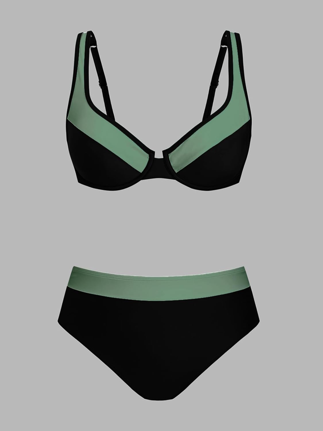 CUPSHE Women's Bikini Sets Two Piece Bathing Suit High Waisted Underwire Wide Adjustable Straps Color Block Back Hook - Image 5