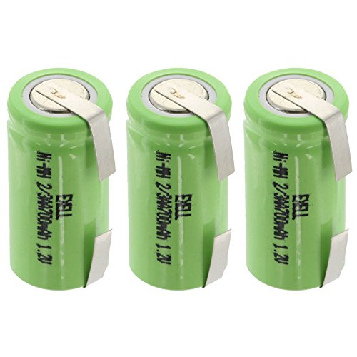 3X Exell 2/3AA NiMH 700mAh 1.2V Flat top Rechargeable Battery with Tabs for Data Loggers, Gas Meters, Water Meters, Portable Monitoring Devices