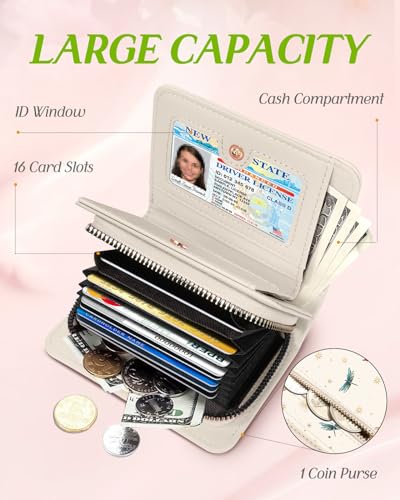 Image of Bistup Leather 12 Slot Accordion Card Holder Wallet, Back Figure | Accordion Storage, Zipper Around Closure, Compact Patterned Wallet for IDs, Cards, Cash, Daily Carry and Gifts