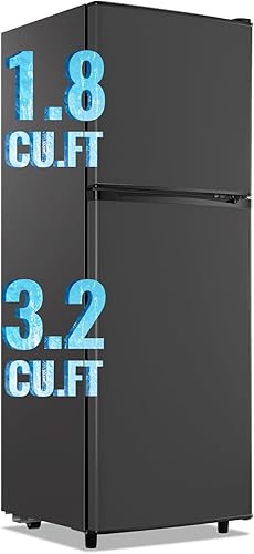 Miniatura 10 de WANAI - Refrigerador de 5.0 pies cúbicos con congelador, refrigerador de doble puerta con 7 ajustes de temperatura ajustable, refrigerador pequeño