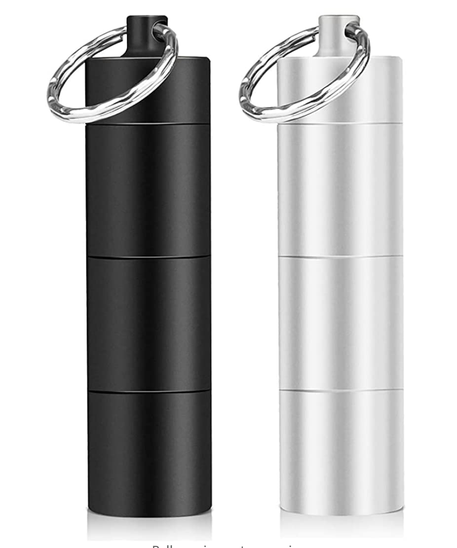 Portable Pill Cases, 2 Pack Metal Pocket Pill Boxes Keychain for Purse for Travel, 3 Compartment Waterproof Daily Pill Container Holder for Men and Women