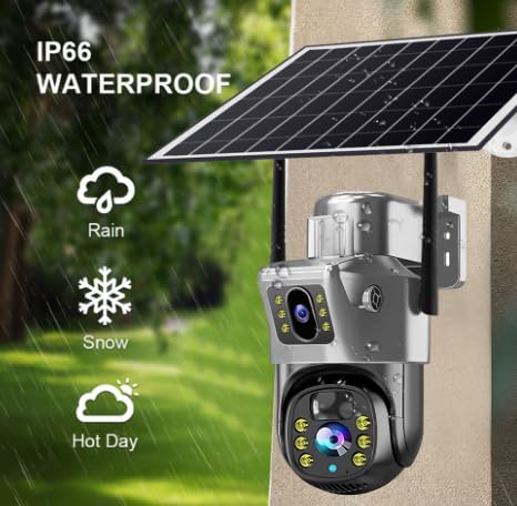 Image of securinnov Dual Lens Solar Powered PTZ Outdoor CCTV Camera | 360 View | Color Night Vision | Motion Detection | Two Way Audio | 4G SIM-Based Camera with Mobile App V380 Pro (Dual Lens Solar)