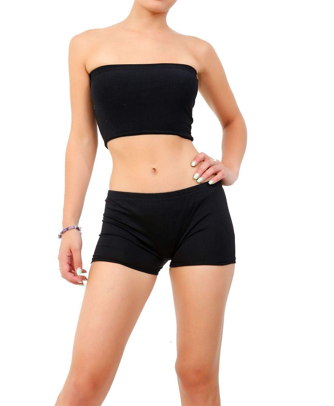 Crazy Chick Ladies Plain Boob Tube Elastic Strapless Breast Wrap Bandeau Top (Black, 14)