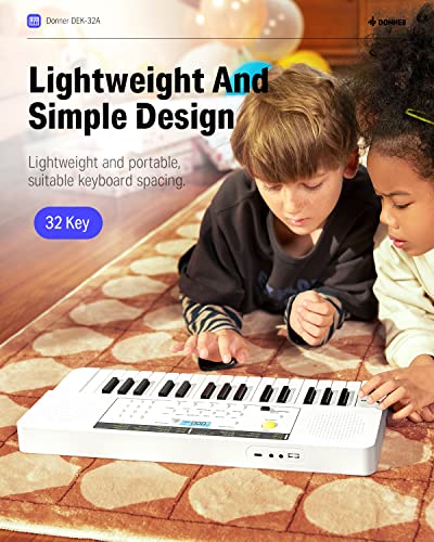 Image of Donner 32 Key Keyboard Piano, DEK-32A Mini Electric Keyboard for Beginners, Small Portable Electric Piano with LED Light Keyboard Teaching Mode, White