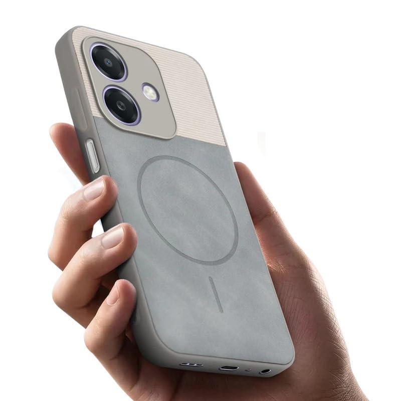 Image of Bintage Mac Safe Design Hard Slim Back Case | Soft Border Camera Protect | Dual PU Leather Finish Back Cover Compatible for Oppo A59 5G - White & Grey