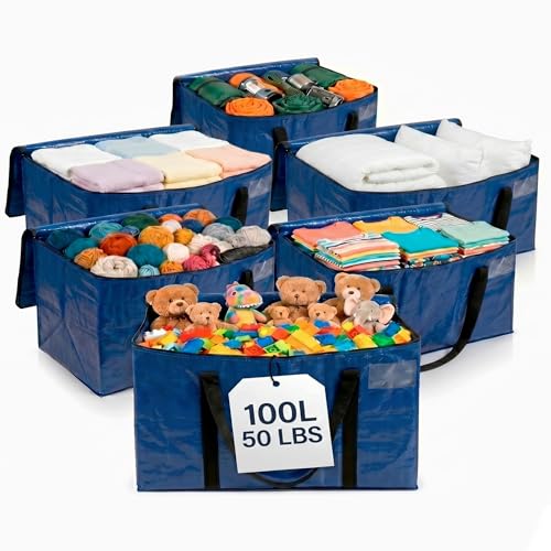 Image of ClearSpace Heavy Duty Moving Bags or Storage Bag - Large Moving Boxes with Backpack Straps, Zippers & Handles - Perfect for Moving, College Dorm, Traveling, Camping, Christmas Decorations, 6 Pack