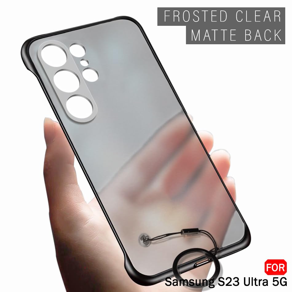 Image of TheGiftKart Hybrid Ultimate Slim Back Case Cover for Samsung Galaxy S23 Ultra 5G | Camera & Screen Protection | Frosted Matte Translucent Hard Back Cover for Samsung S23 Ultra (PC & TPU, Black Bumper)