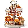 Set of 15 fall tiered tray decor pumpkins farmhouse decor autumn maple leaf table centerpieces thanksgiving harvest wood blocks signs for home decorbright style  urban country home decor