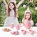 Giant bean Porcelain Tea Set, Pearl Pink Real Tea Party Set for Little Girls, British Royal Princess Series Teapot & Cup & Saucer & Sugar Bowl & Suitcase, for Little Kids Toddlers