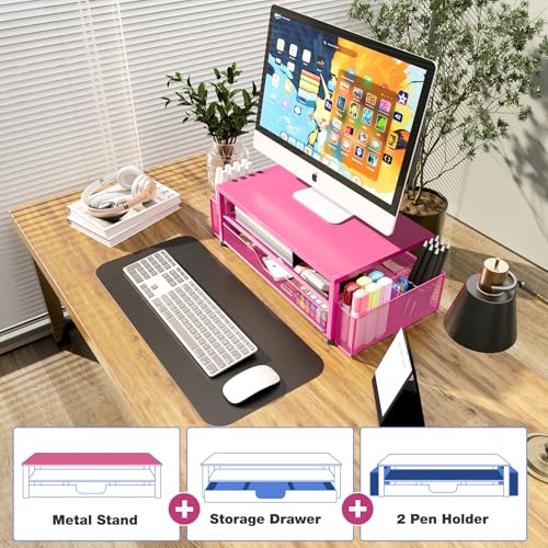 Image of OPNICE Desk Organizers and Accessories, Computer Monitor Stand Riser with Drawer and 2 Pen Holders, Printer & Laptop Stand, Office Desk Accessories & Workspace Organizers for Home Office Supplies
