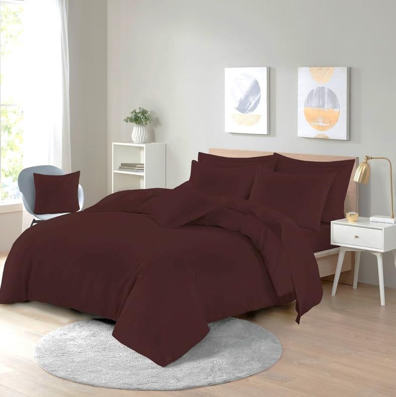 L S U Supersoft Duvet Cover Set Easy Care Bedding Fitted Sheet and Pillowcases in 22 Colours and Single, Double, King, and Super King Sizes (DUVET SK chocolate)