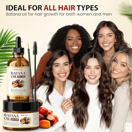 Image of Raw Batana Oil for Hair Growth Set - 100% Natural Organic from Honduras | Batana oil + Batana Oil Paste with Lash Wand & Brow Brush - Nourishes Damaged Hair, Edges, Eyebrows for Stronger Fuller Look