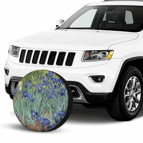 Image of Iris Post-Impressionism Spare Tire Cover 15 inch Wheel Purple Iris Flower Protectors Weatherproof Universal for Trailer Tire Cover Rv SUV Truck Camper Travel Trailer