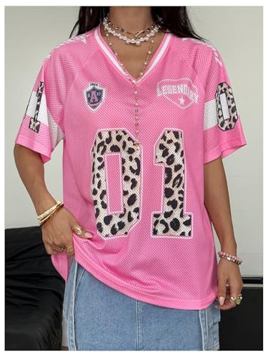 SOLY HUX Women's Y2k Leopard Number Graphic Oversized Tops Football Jersey Shirts Streetwear2
