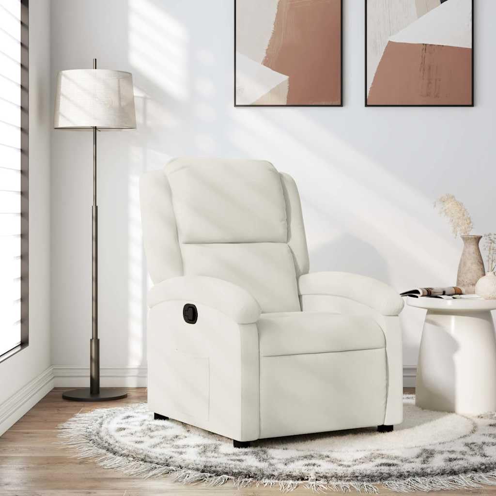 Fauteuil relax en velours crème avec fonction de couchage manuelle, réglable ergonomique, cadre en métal stable, rembourrage confortable, poche latérale, idéal pour le salon, le bureau, les