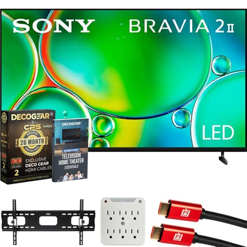 Sony K75S20M2 BRAVIA 2 II 75' 4K HDR Smart LED TV 2025 Bundle with CPS Exclusive 26 Month Protection, Wall Mount, 2X HDMI Cables, Surge Adapter & Deco Gear Complete Home Theater Beginner's Guidebook