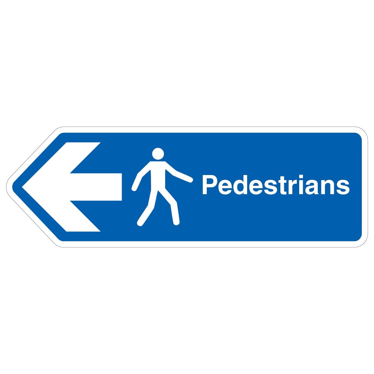 V Safety Shaped Safety Sign - Mandatory General - Pedestrians, Arrow Left - 600X200 -Sav, White, 600 x 200 cm