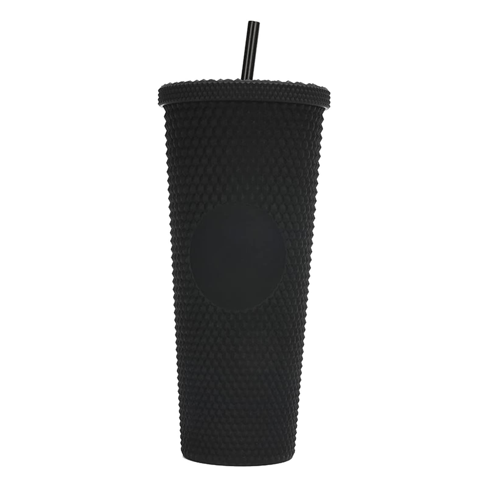 WMLBK Tazza con borchie con coperchio e cannuccia, 710 ml, tazza fredda a doppia parete, riutilizzabile, in plastica, per succo, caffè, casa, ufficio (nero