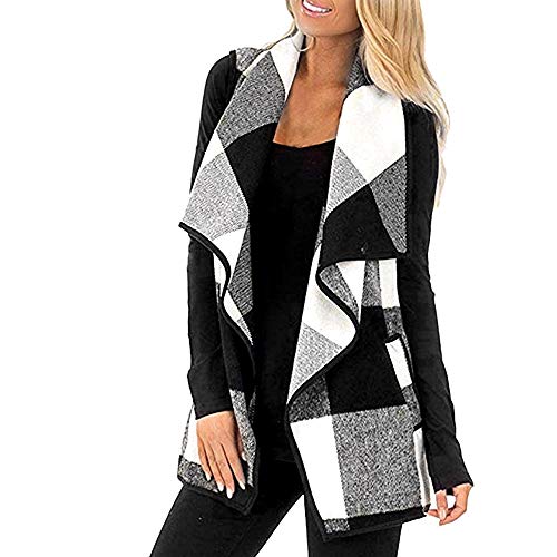 MEIbax Abrigos Mujer Invierno Chaleco para Mujer A Cuadros sin Mangas de Solapa Frente Abierto Cardigan Sherpa Chaqueta Bolsillos