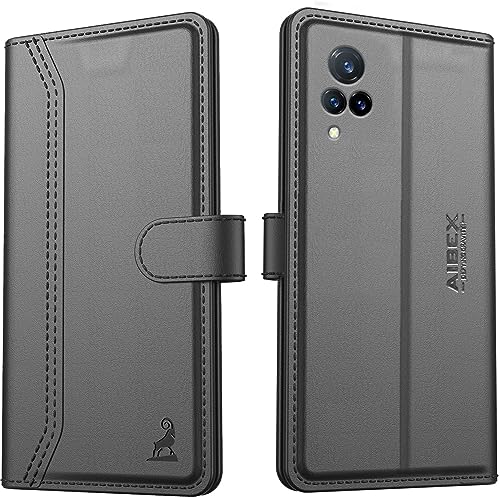 Image of AIBEX Compatible for Vivo V21 5G Flip Cover Leather Finish | Inside TPU with Card Pockets | Wallet Stand | Complete Protection Flip Case - Black