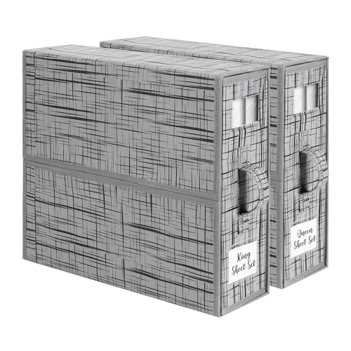 Ryoizen Foldable Bed Sheet Organizer, Linen Closet Organizers and Storage, Striped Cube Storage Bins with Visible Window (2 Pack)