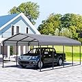 EBE 12 x 20 FT Metal Carport, Heavy Duty Carports with Galvanized Steel Roof, Outdoor Multi-Use Carport Canopy, Garage Car Shelter Shade for Car, SUV, Truck, and Boats