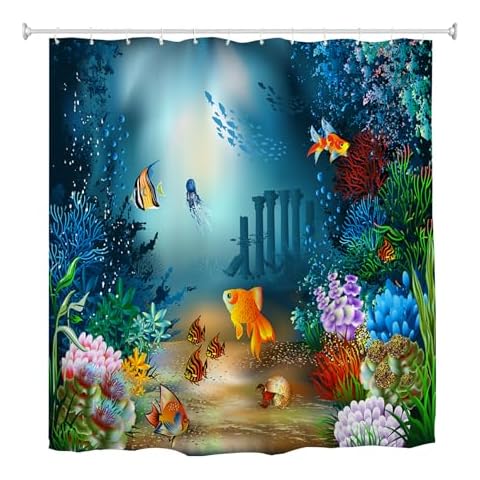 goodbath Fish Shower Curtain with Sea Life Cover