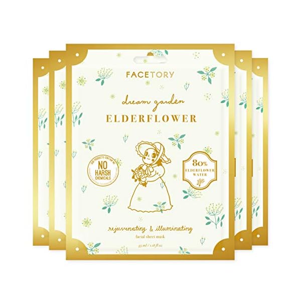 FACETORY Dream Garden Elderflower Mask (Pack of 5)- Rejuvenating, Illuminating, Hydrating Facial Sheet Mask