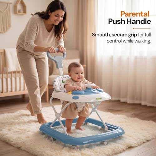 Image of Baybee Baby Walkers for 6-18 Month Baby Boy and Girl with Parental Handle | Interactive Musical Activity, Removable Play Panel & Feeding Tray, Breathable Soft Mesh Seat, Foldable Portable Design | Push Walker for kids (Blue)