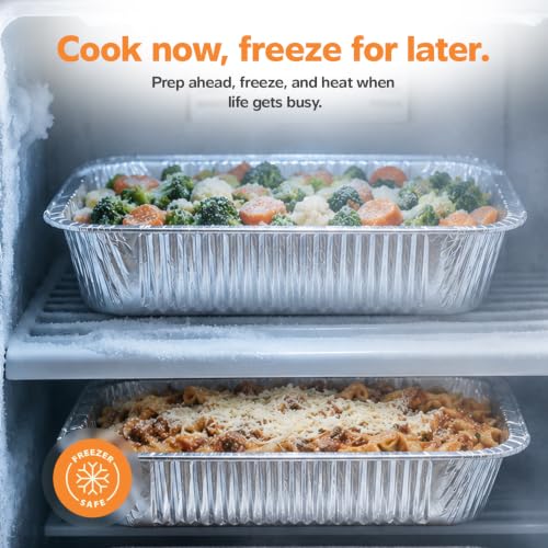 Image of GUSTO 9x13 Inch Aluminum Foil Pans [30 Count] Half Size Deep | Thicker 37.4 Gauge, Food-Safe Tin Disposable Trays, Freezer-Safe, Oven, Grill & Smoker Use, Fully Recyclable