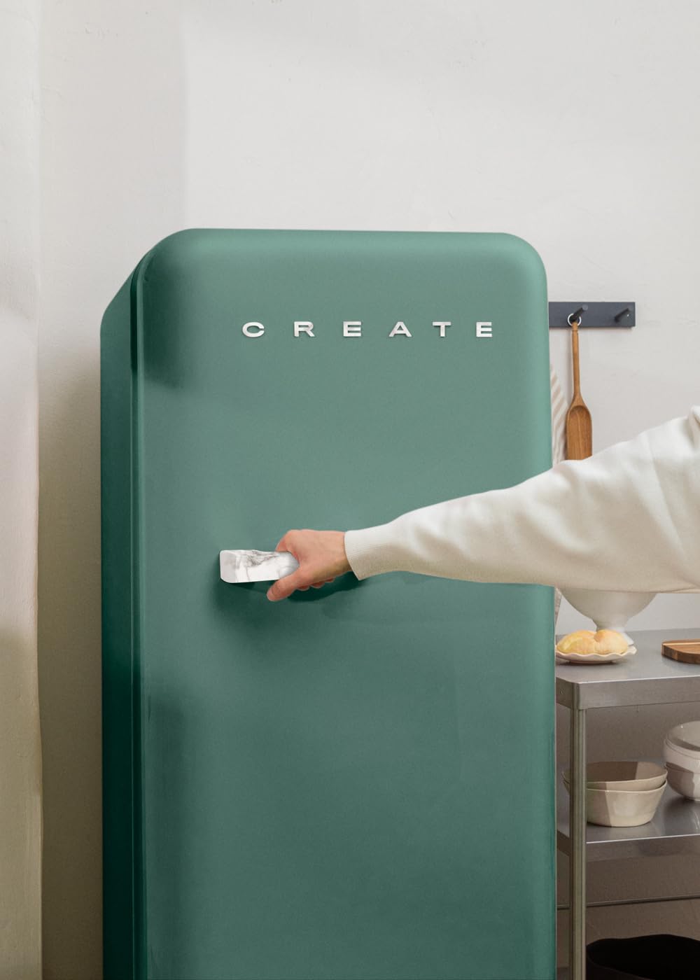 CREATE / RETRO FRIDGE 150 WOOD/Frigorífico blanco roto maneta madera con congelador 281L / 102W. bajo consumo. diseño vintage. 150cm. 3 estantes. regulador temperatura. botellero. 60x60x150cm — view 55