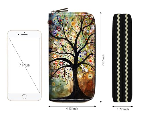 Life Tree Print Women Large Capacity Wallet PU Leather Double Zipper Clutch Purse for Smart Phone/Card/Coin/Cash2