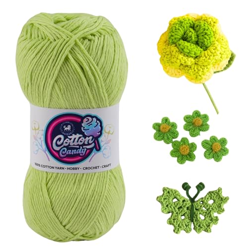 Image of NESTNHAVEN Cotton Candy 100% Cotton Yarn - (100g, 185 Meters) - Luxury Yarn for Crochet, Amigurumi, Embroidery, Toys, Garments, Flowers and Hobby, Projects. (Parrot Green) | (900 Gm)