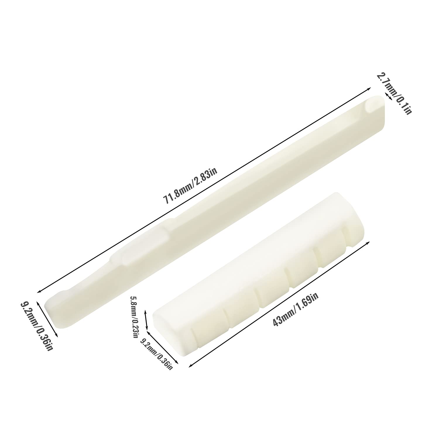 Dwa zestawy z kości naturalnej do gitary akustycznej, mostek i siodełko, części zamienne na 72mm x 43mm