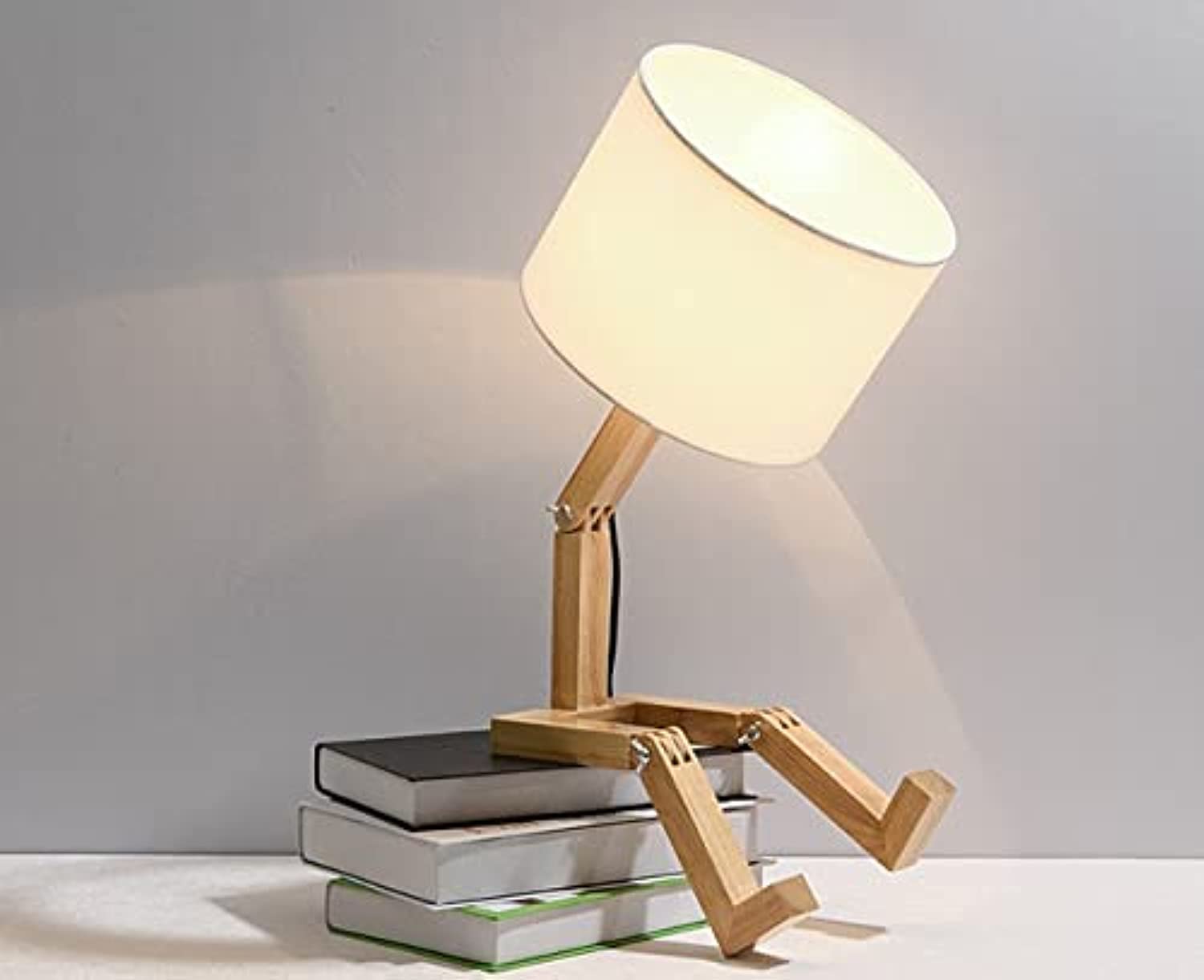 Daamudi Wooden Stickman Table Lamp with Adjustable Frame for Living Room, Bedroom, Bedside Table or Study Desk | Folding Desk Lamp with Book & Phone Holder