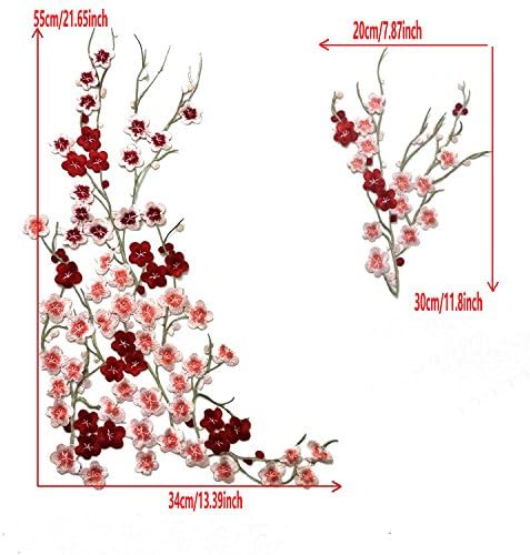 Miniatura 3 de 1 juego de tela de encaje floral de flor de ciruelo grande, apliques de encaje con motivos de encaje Venise en relieve para coser (color A)