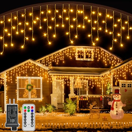 Icicle Lights for Outside, 216LED 24FT Waterproof Christmas Light Outdoor