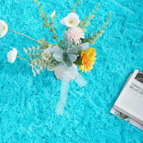 Image of Carpet for Hallway, Kitchen, and Modern Interiors, Cozy Shag Runner for Living Room, Entryway & Office Decor Size 6x9 feet Turqoise Tribuz