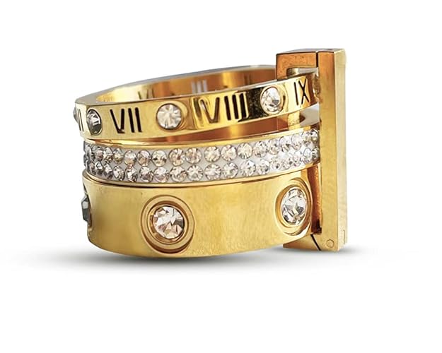 YIKOXI Love Friendship Gold Rings Set for Women 18K Gold Plated Titanium Steel Dainty Cubic Zirconia Rings Fashion Stacking Bands Valentines Day Mother's Day Christmas Day Best Gifts - Gold - 6