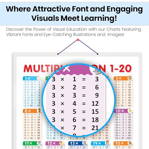 Image of MULTIPLICATION 1-20 CHART HARD LAMINATED | Numerical Wizardry: Resilient Laminated Multiplication Chart 1-20