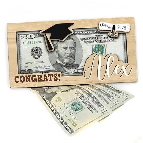 Custom Graduation Money Holder with Graduate's Name, Year, and Cap Color, Thoughtful and Durable Keepsake Gift for 2025 Graduates, Commemorating Their Achievement and Future Endeavors.2