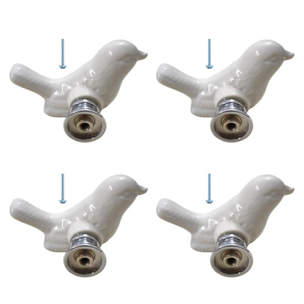 4Pack Green Cute Bird Design Cabinet Door Knobs, Ceramic Drawer Knobs, Vintage Cupboard Pull Handle (White)