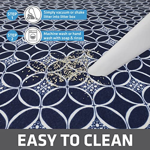 Image of Drymate Cat Litter Box Mat, Litter Trapping Mat, Waterproof, Urine-Proof, Absorbent, Machine Washable, Soft on Paws, Contains Mess, Protects Floors, Kitten Supplies, Indigo, 29x36 XL